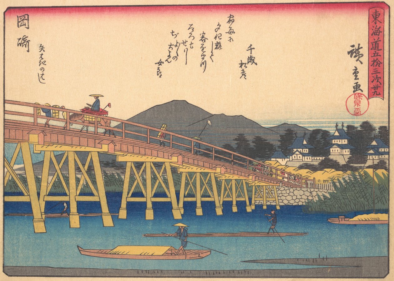 Okazaki, uit de serie De Drieënvijftig Stations van de Tokaido-weg, begin 20e eeuw door Ando Hiroshige