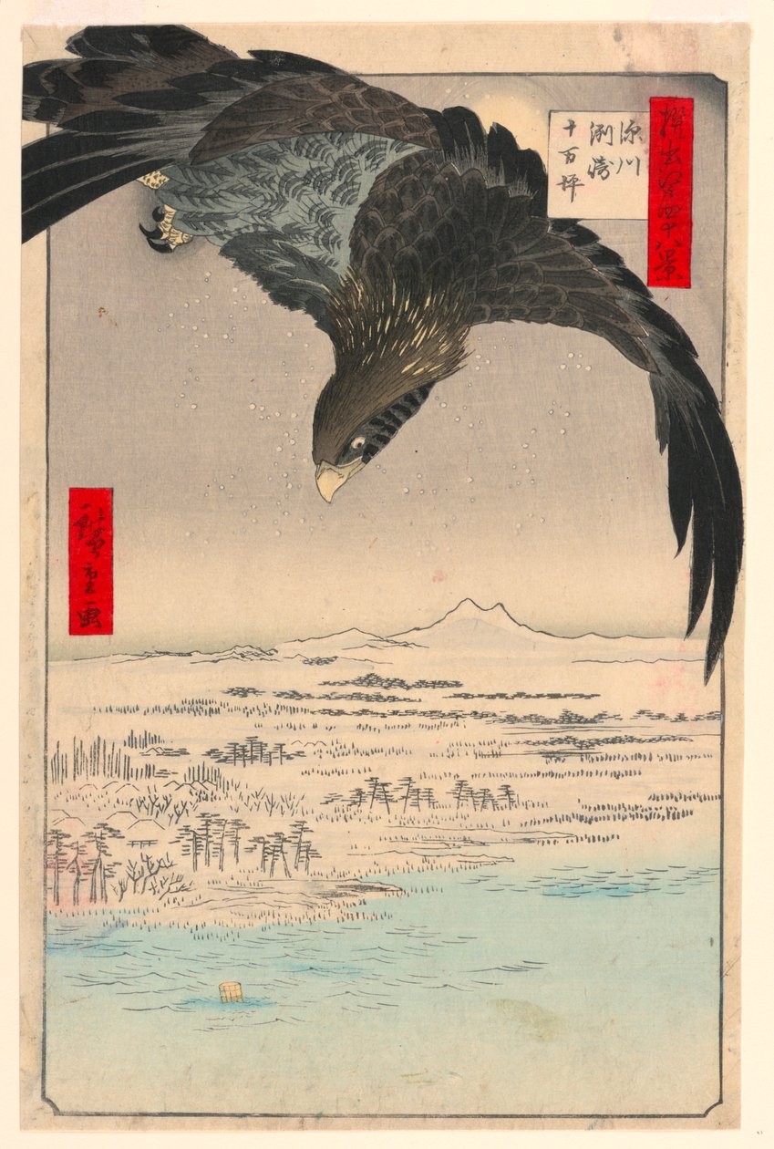 Vlakte bij Suzaki Fukagawa (Fukagaw Susaki, Juman-tsubo) uit de serie Honderd Zichten van Edo door Ando Hiroshige