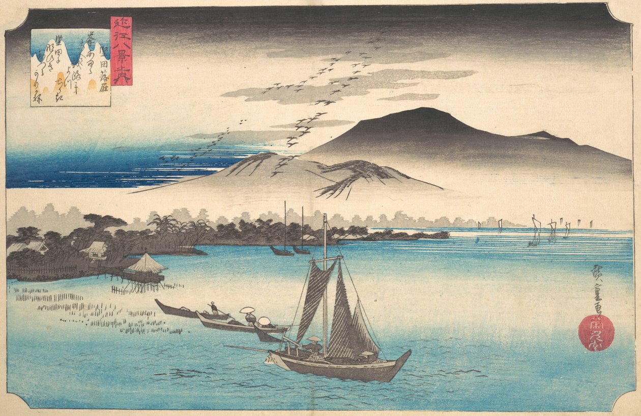 Terugkerende ganzen bij Katada, ca. 1832 door Ando Hiroshige