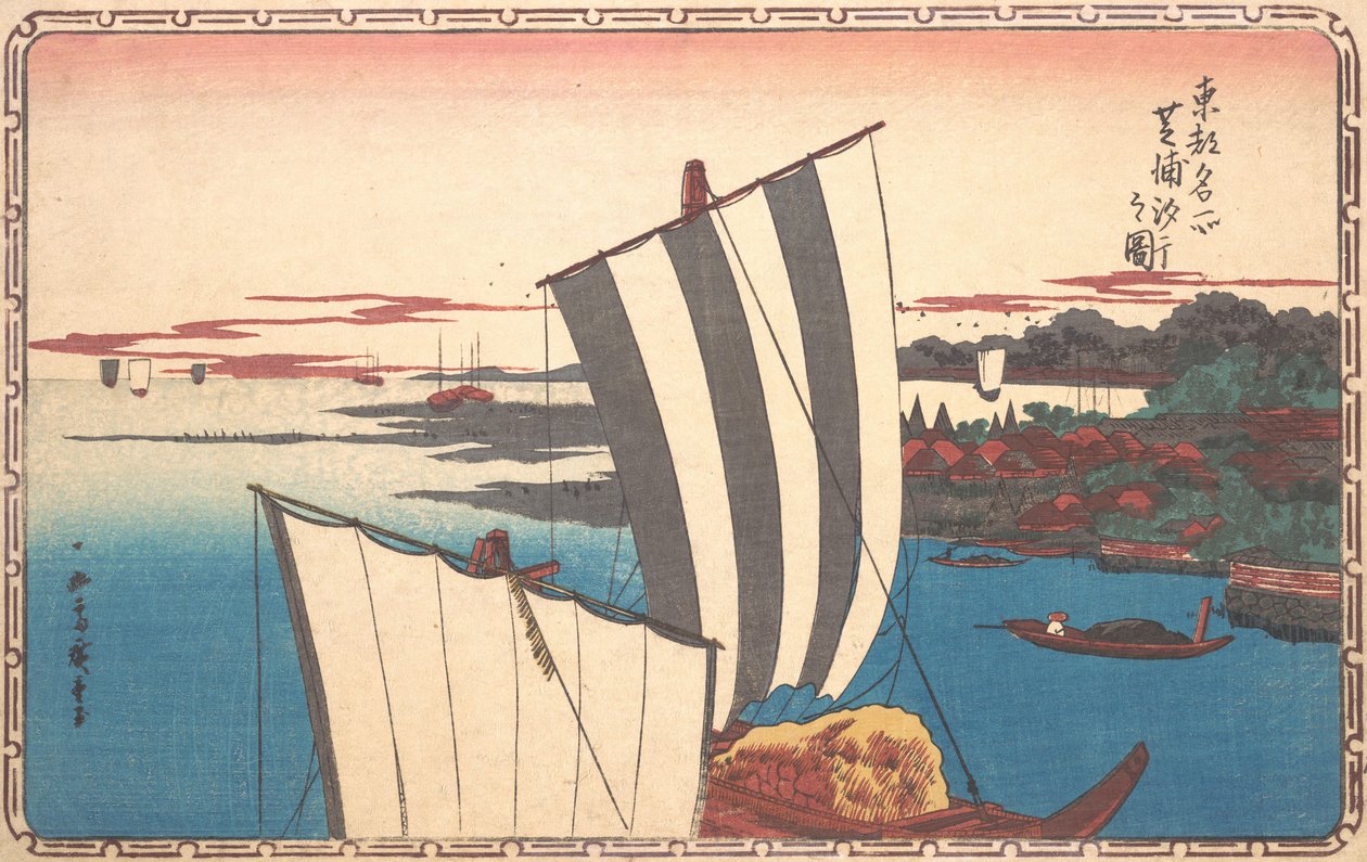Schelpen verzamelen bij Shibaura door Ando Hiroshige