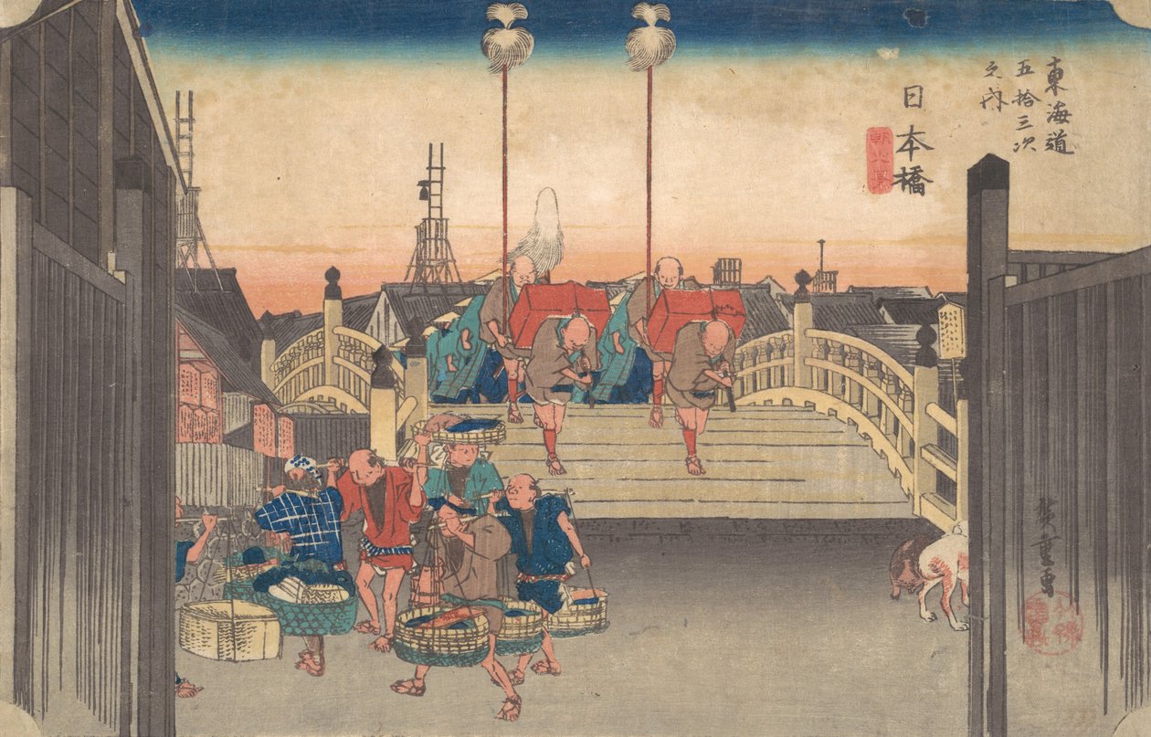 Stations Eén: Ochtendzicht op Nihonbashi, ca. 1833-34 door Ando Hiroshige