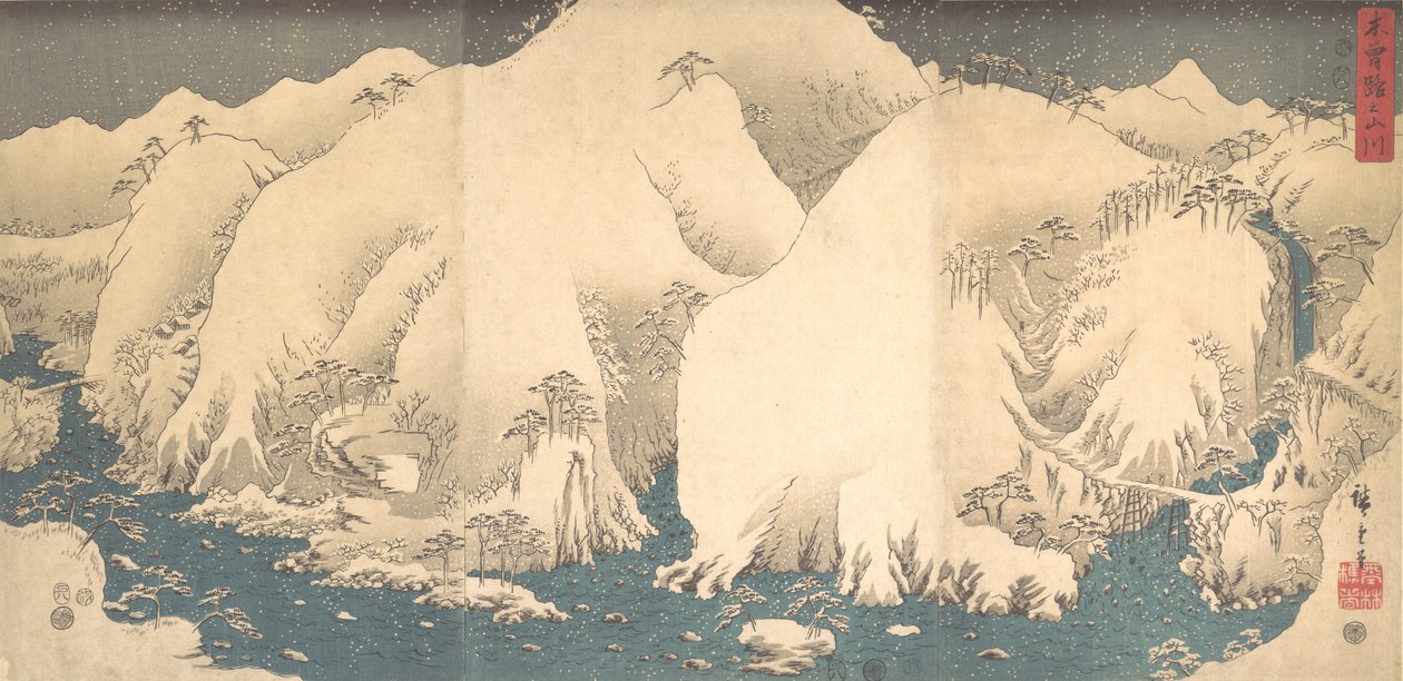 De Kiso-bergen in de Sneeuw, gedateerd 8e maand van het Slangenjaar door Ando Hiroshige