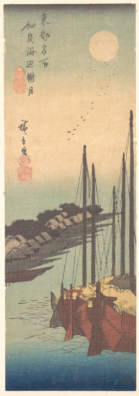 Tsukudajima Kaihin Rogetsu, ca. 1836 door Ando Hiroshige