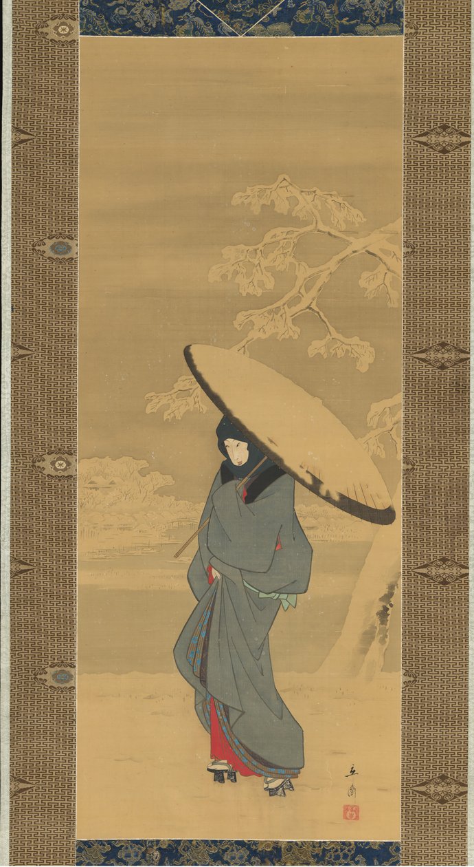 Vrouw die in de sneeuw loopt, 1840s-begin 1850s door Ando Hiroshige