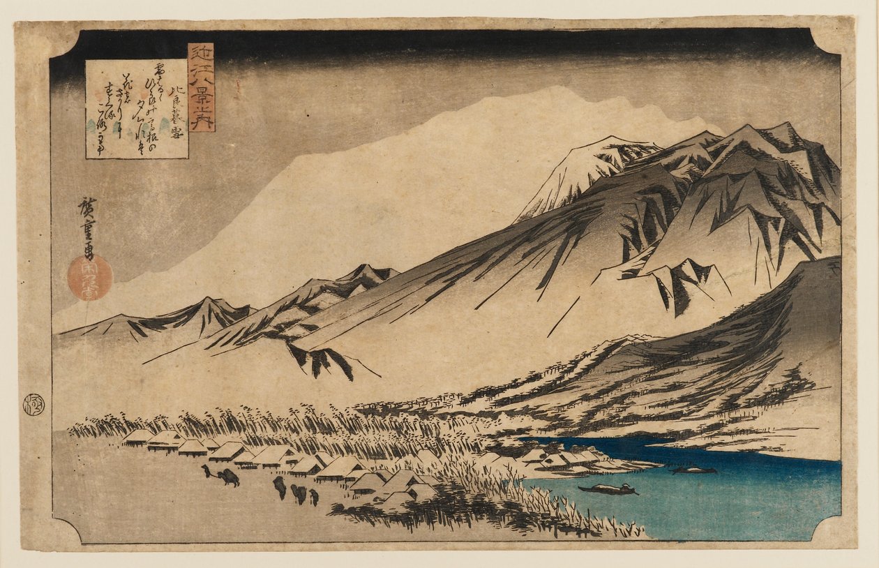 Houtsnede - Avondsneeuw op Mt. Hira door Ando Hiroshige