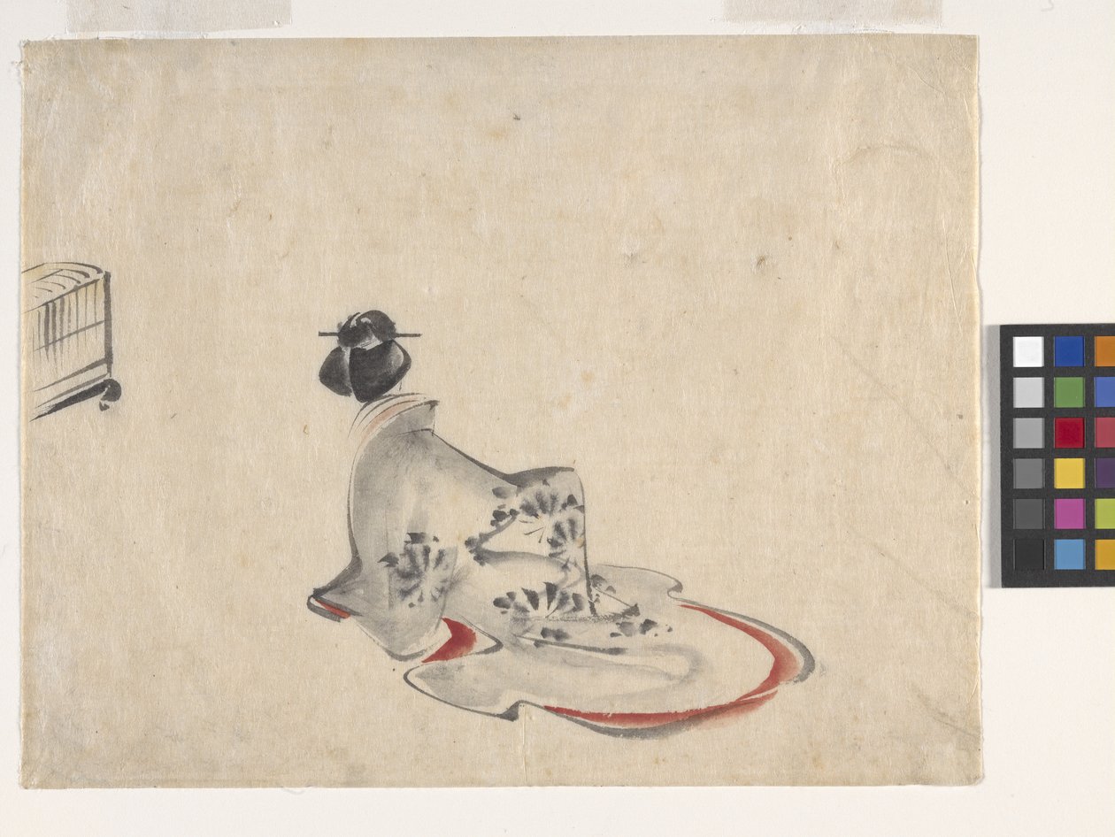 Een Vrouw Buigend door Ando or Utagawa Hiroshige