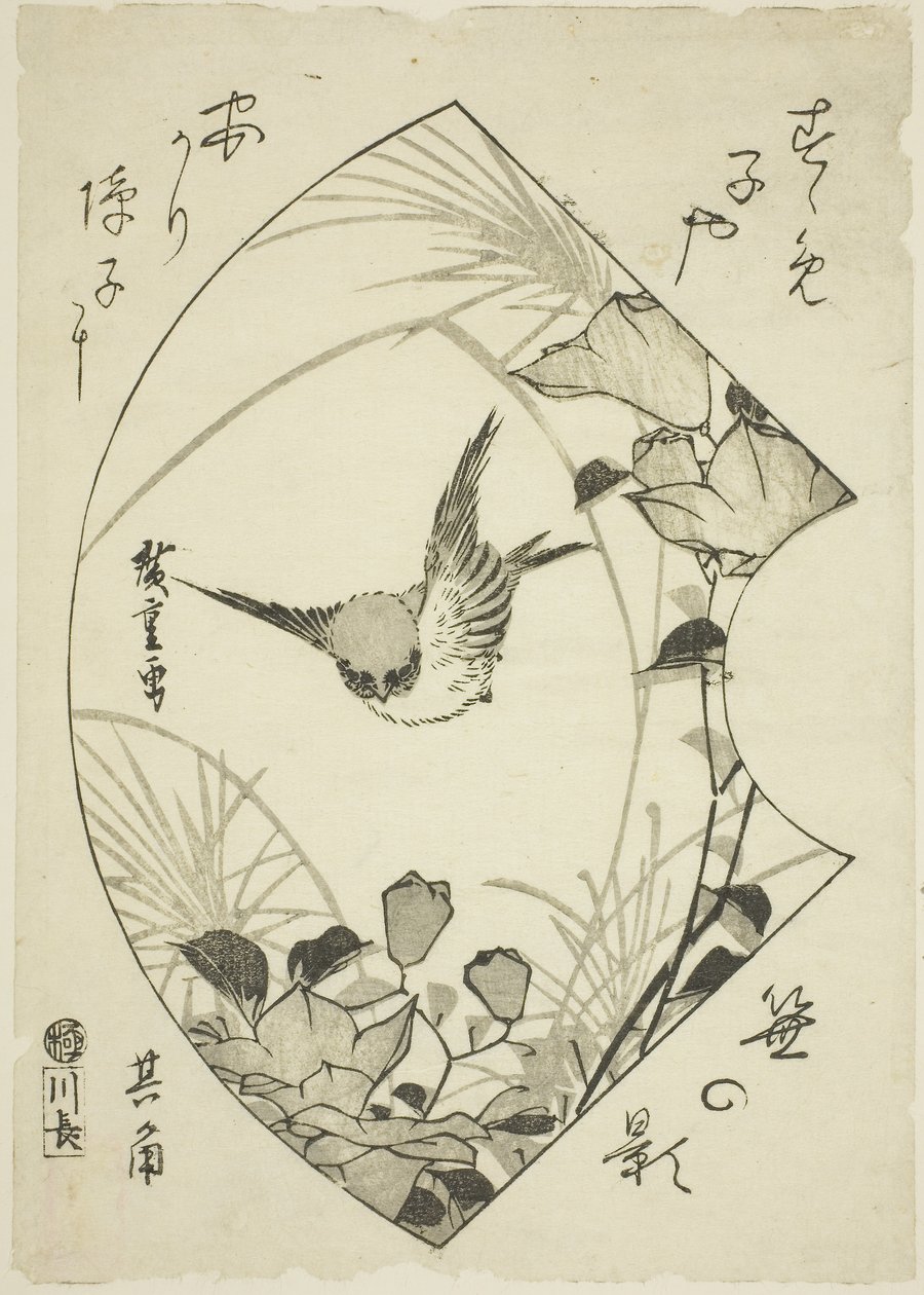 Herfstbloem en mus, ca. 1835 (houtsnede; koban) door Ando or Utagawa Hiroshige
