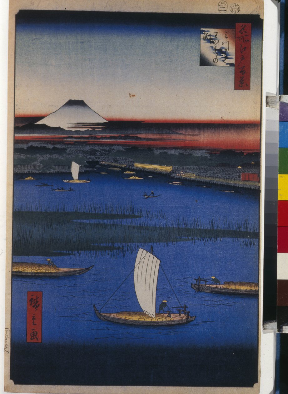 Honderd beroemde uitzichten van Edo: Mitsumata Wakarenofuchi door Ando or Utagawa Hiroshige