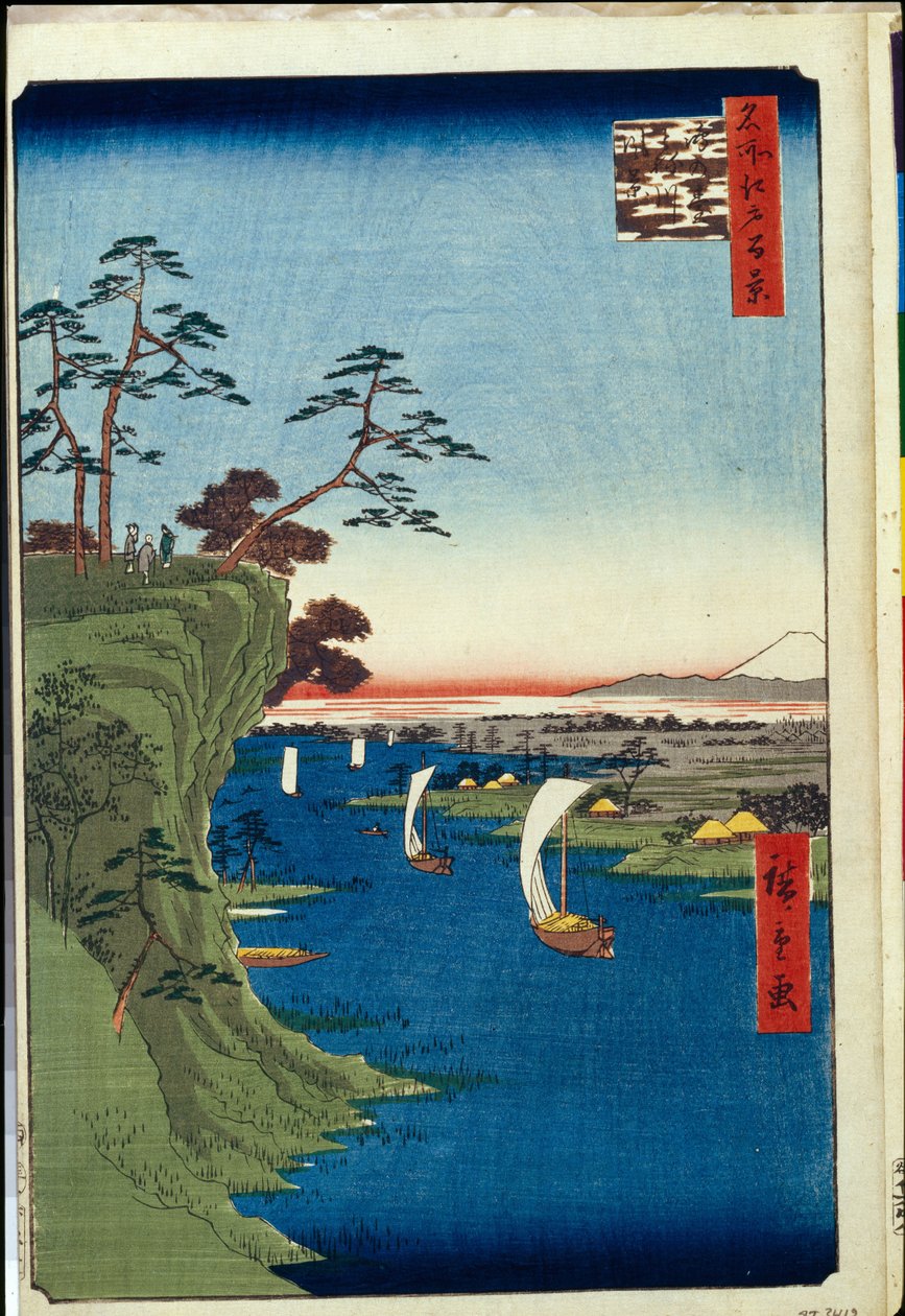 Honderd beroemde uitzichten van Edo: Uitzicht op Konodai en de Tone-rivier door Ando or Utagawa Hiroshige