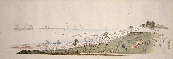 Kersenbloesemtijd, mensen die picknicken in Gotenyama door Ando or Utagawa Hiroshige