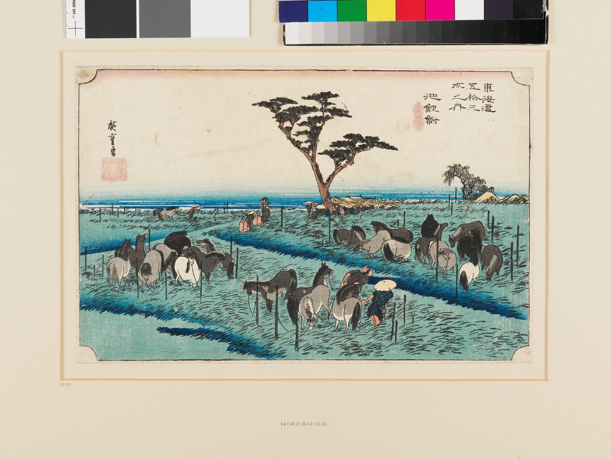 Chiryū: Vroege zomer paardenbeurs door Ando or Utagawa Hiroshige