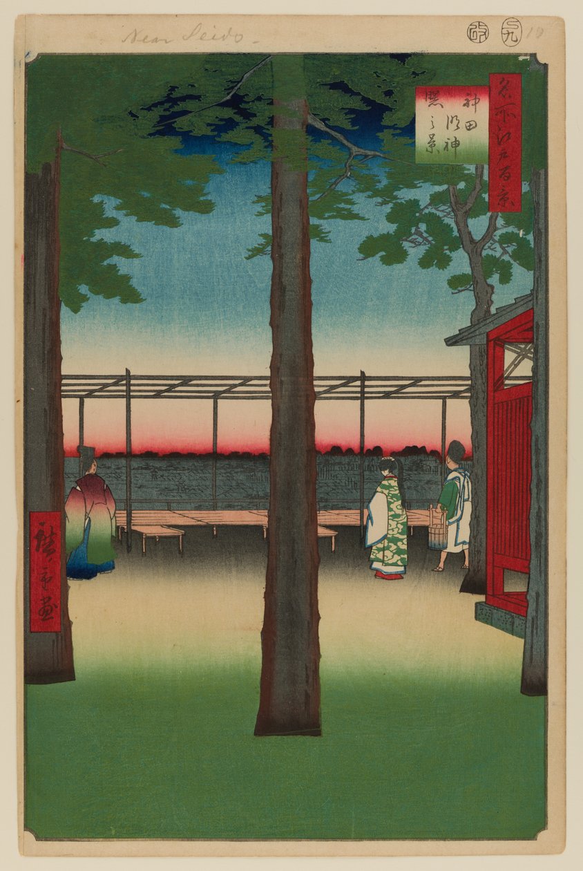 Dageraad bij Kanda Myojin Shrine door Ando or Utagawa Hiroshige