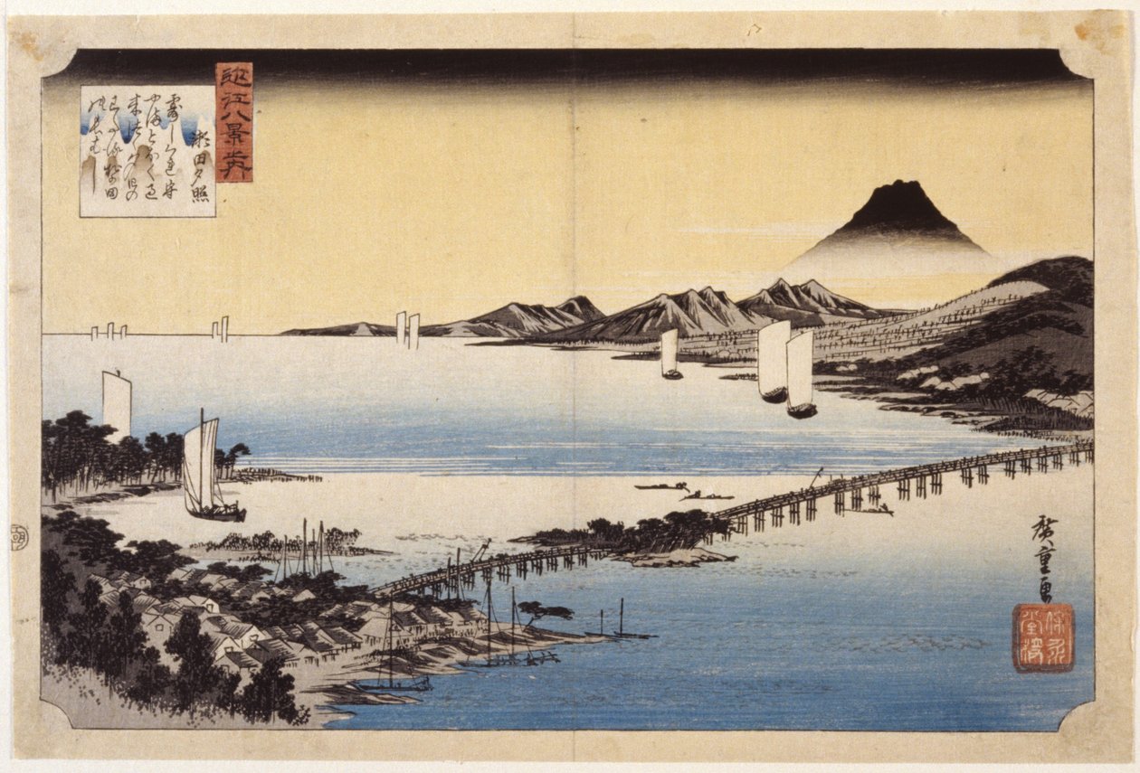 Avondgloed bij Seta door Ando or Utagawa Hiroshige