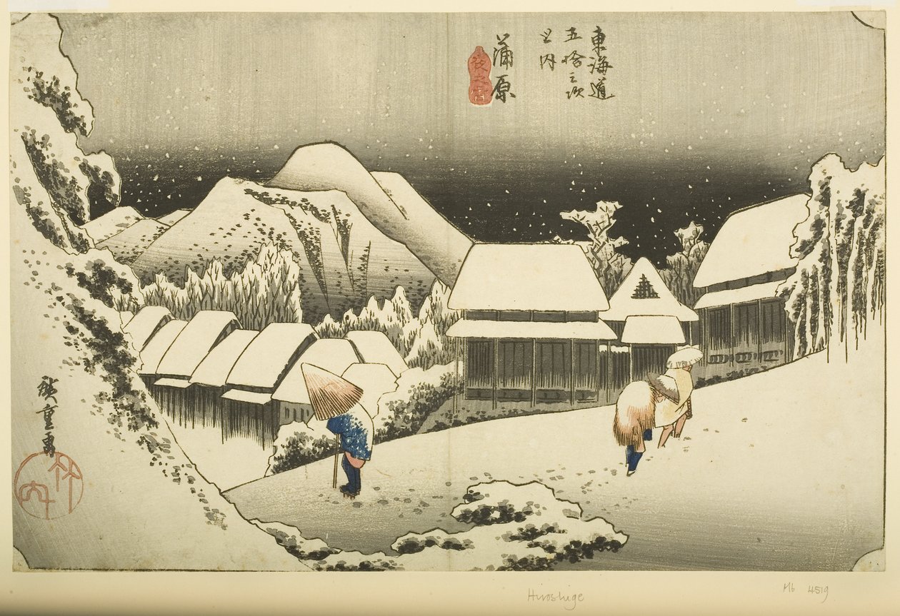 Kanbara: Nacht sneeuw door Ando or Utagawa Hiroshige