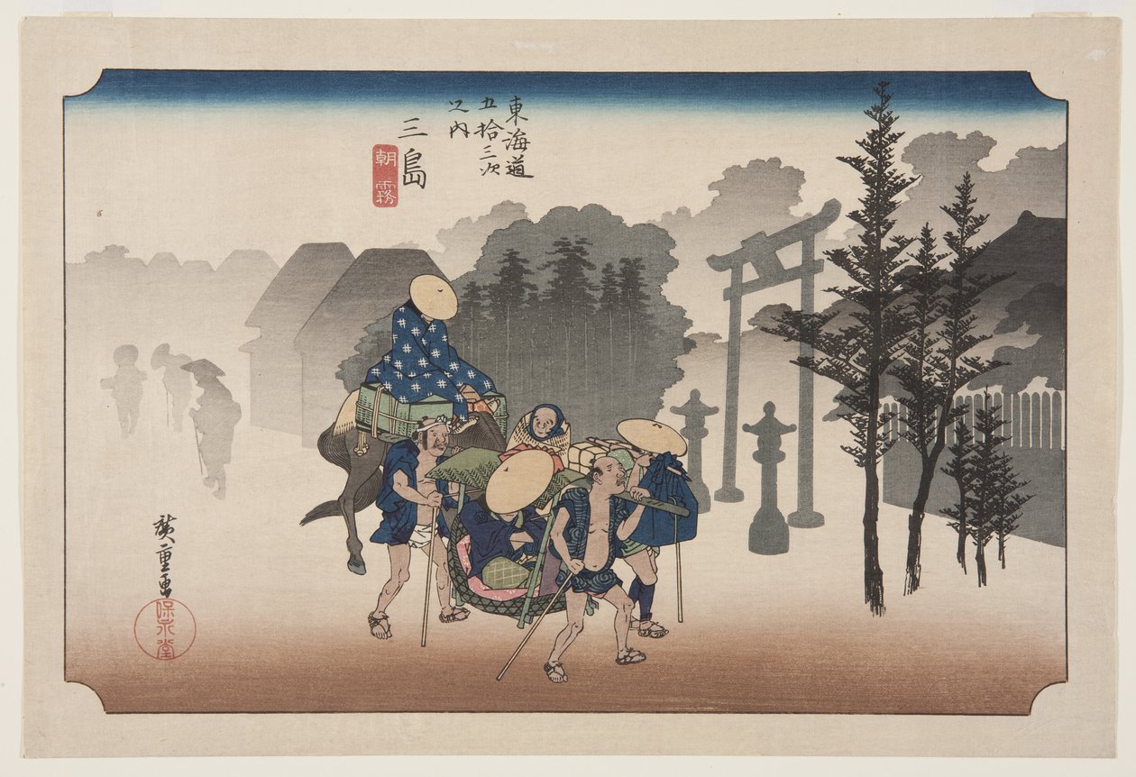 Mishima: Ochtendmist door Ando or Utagawa Hiroshige