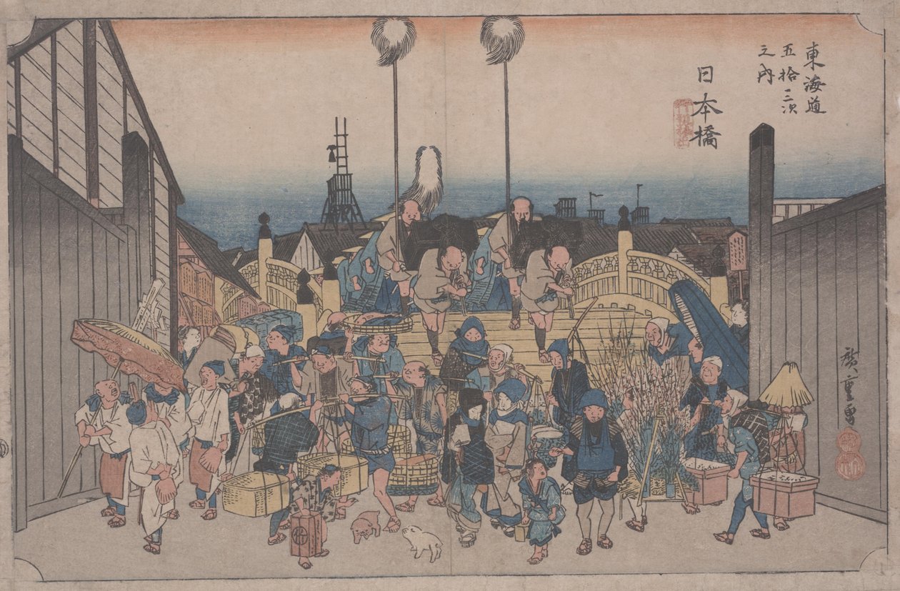 Ochtendscène door Ando or Utagawa Hiroshige