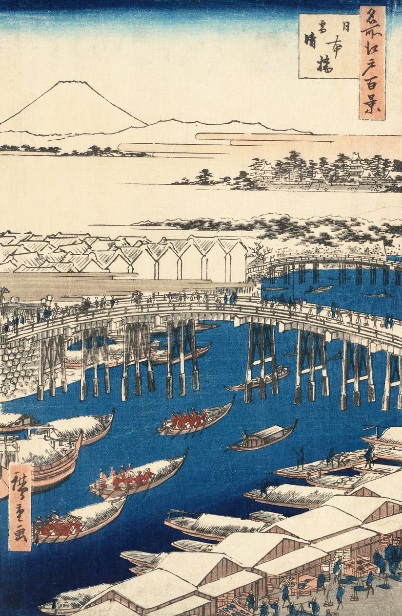 Nihonbashi, opklaring na sneeuw door Utagawa Hiroshige door Ando or Utagawa Hiroshige