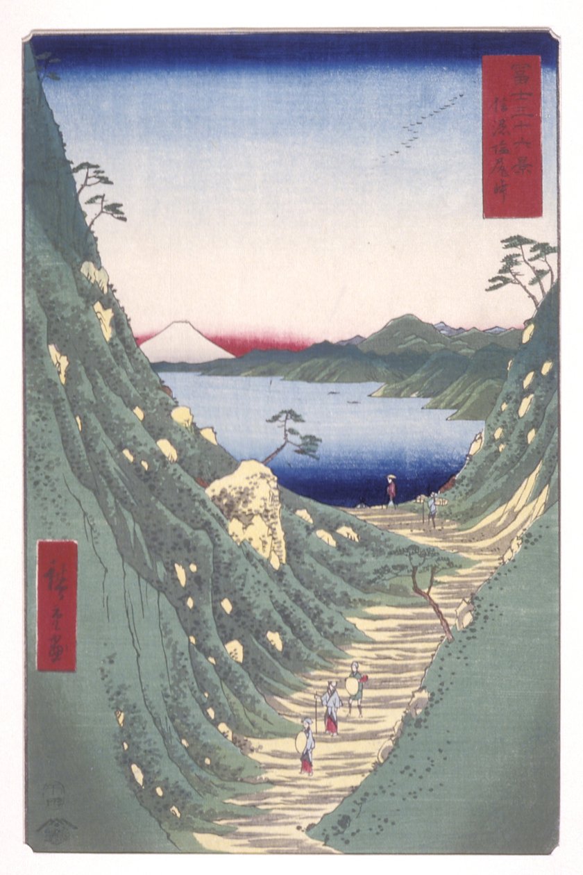 Shiojiri-pas in de provincie Shinano (Shinano Shiojiritōge) door Ando or Utagawa Hiroshige