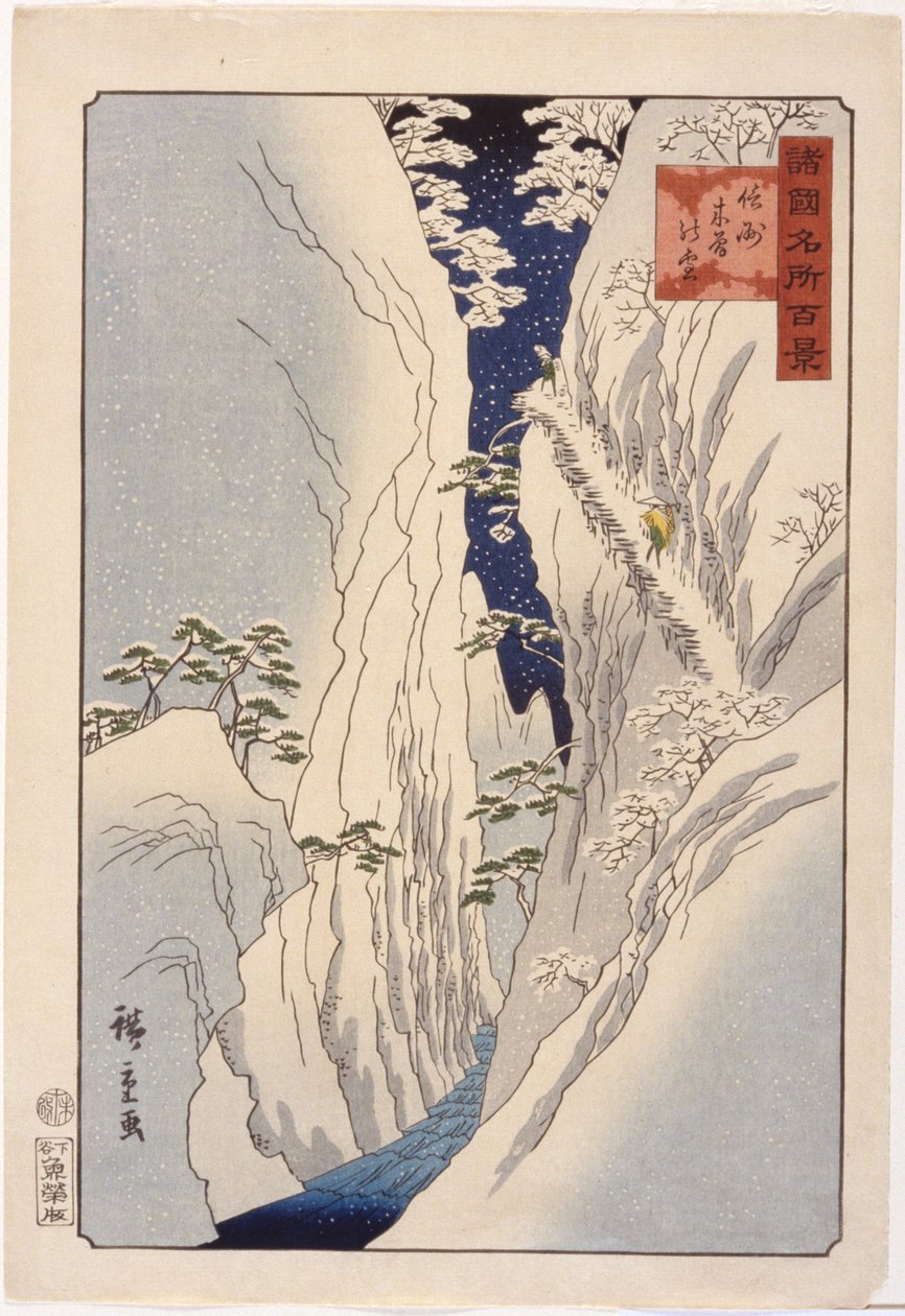 Sneeuw in Kiso Shinano door Ando or Utagawa Hiroshige