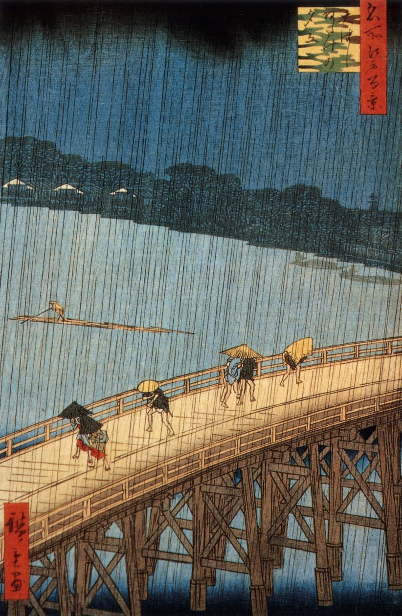 Plotselinge bui (yudashi) op Ohashi-brug, Japan, gravure door Ando Hiroshige door Ando or Utagawa Hiroshige