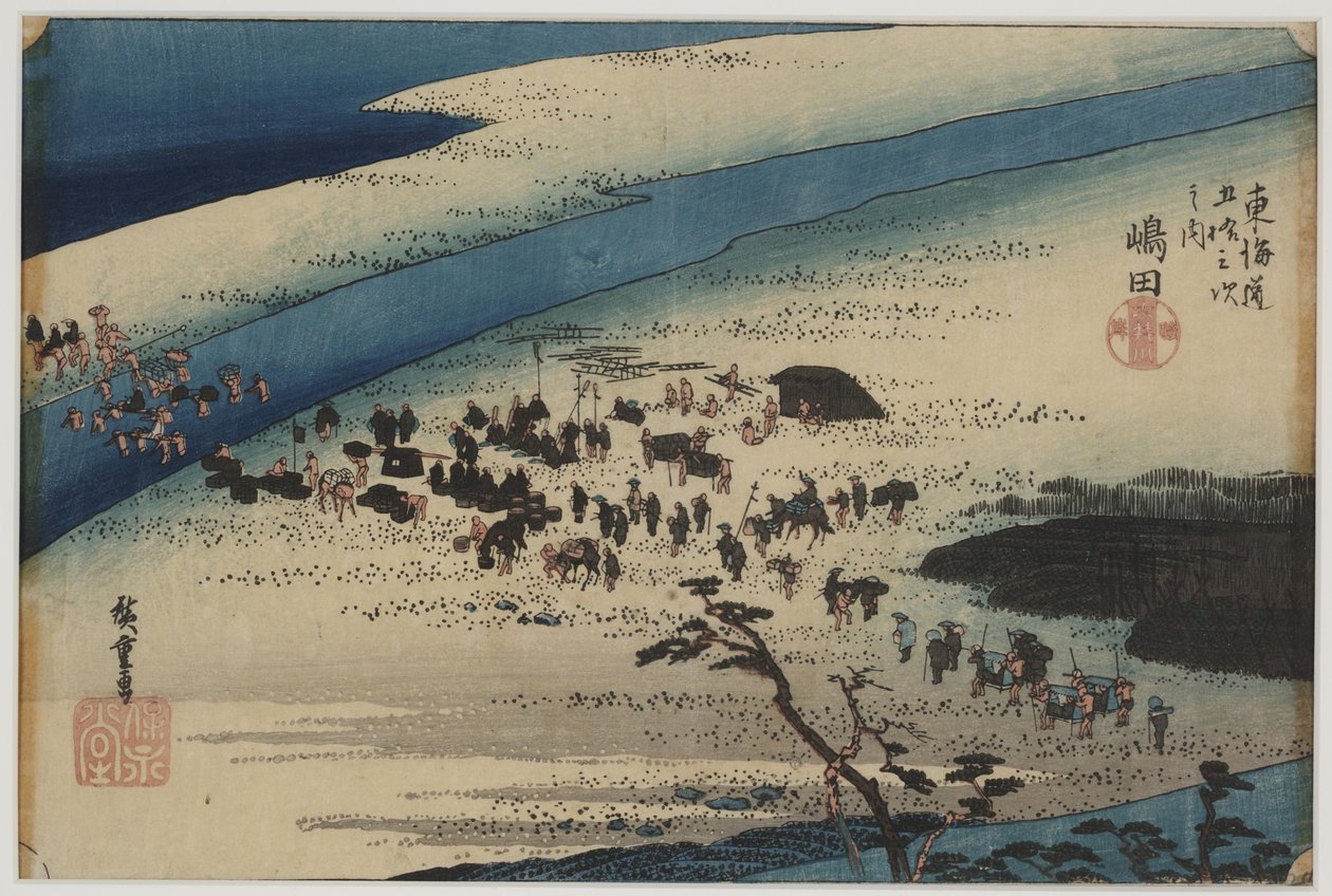 Suruga-oever van de Oi-rivier door Ando or Utagawa Hiroshige