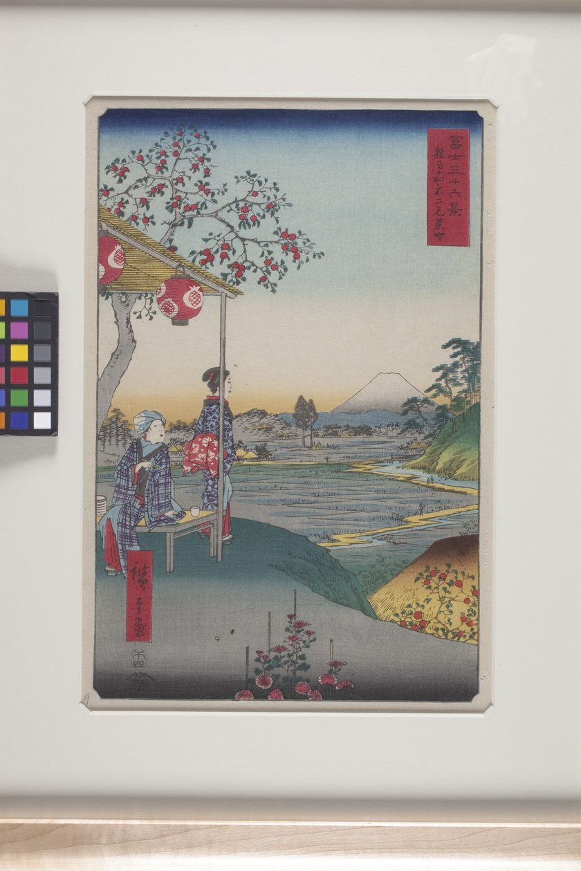 Theehuis Met Uitzicht Op Mt. Fuji In Zōshigaya (Zōshigaya Fujimi Chaya) door Ando or Utagawa Hiroshige