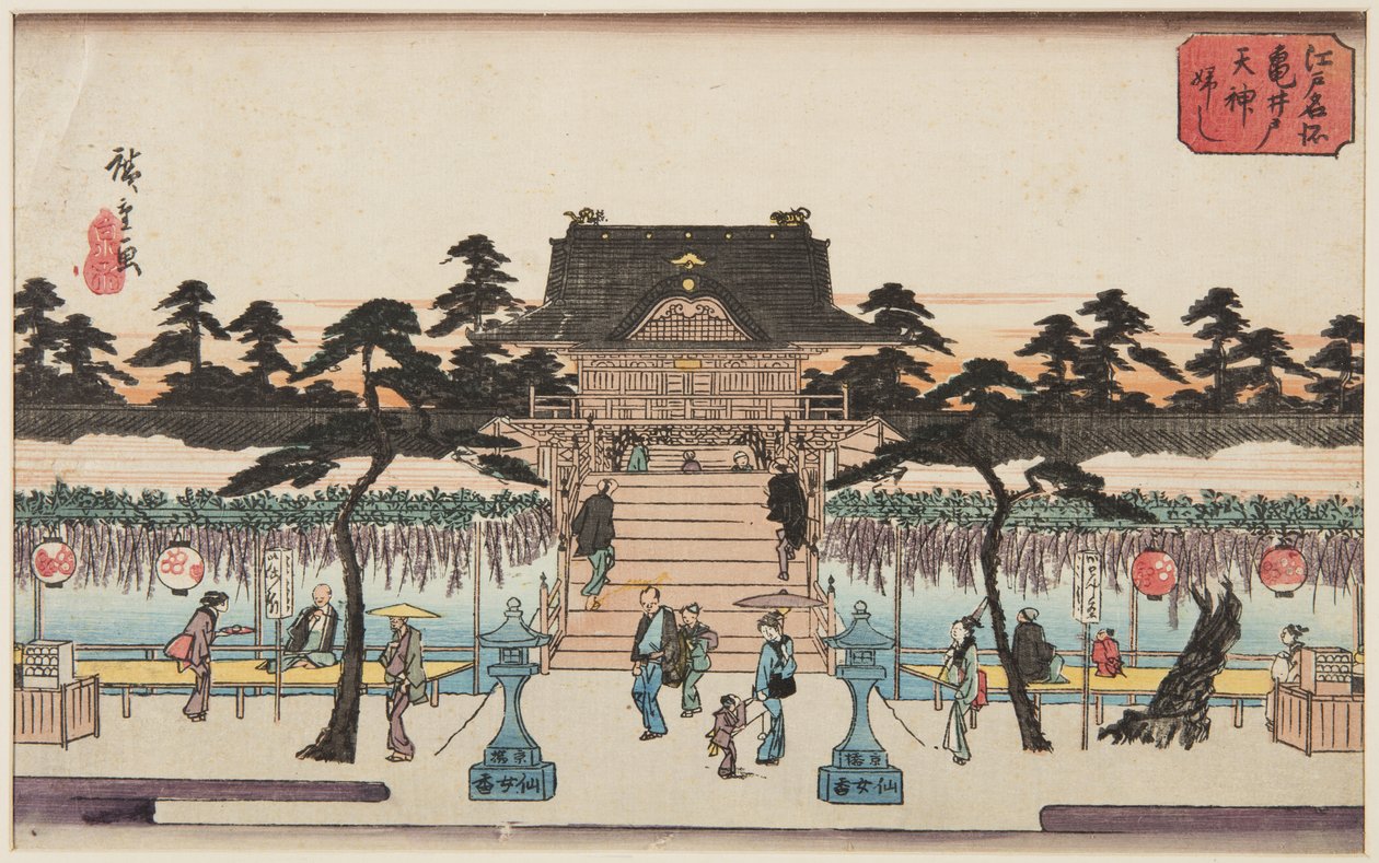 Wisteria bij Kameido Tenjin Schrijn door Ando or Utagawa Hiroshige