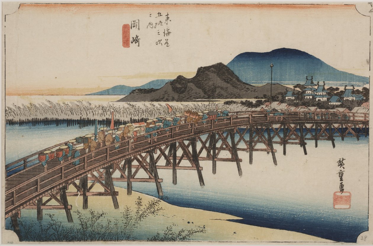 Yahagi-brug door Ando or Utagawa Hiroshige