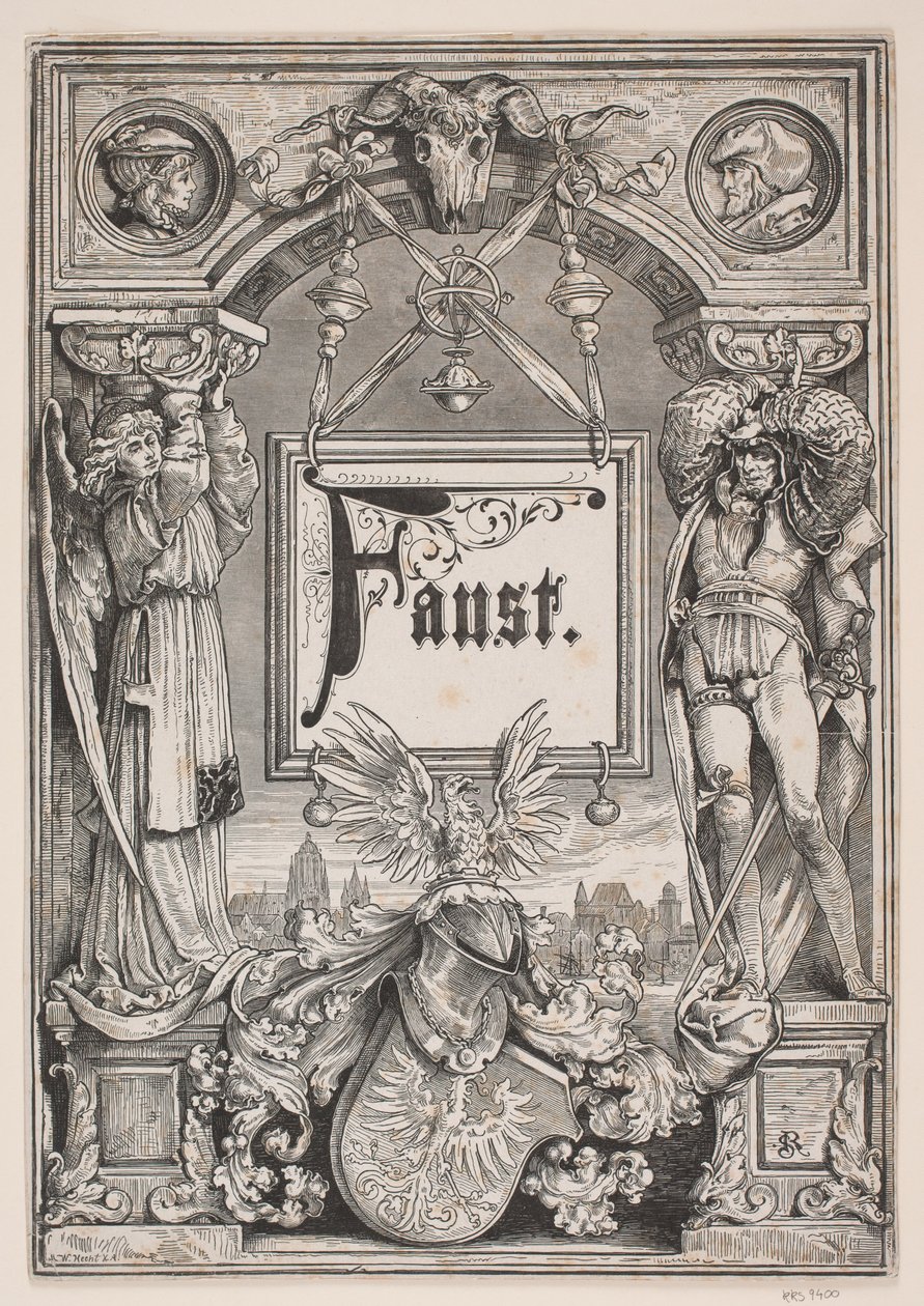 Titelblad en vignet voor een uitgave van "Faust", München 1884 door André Bork