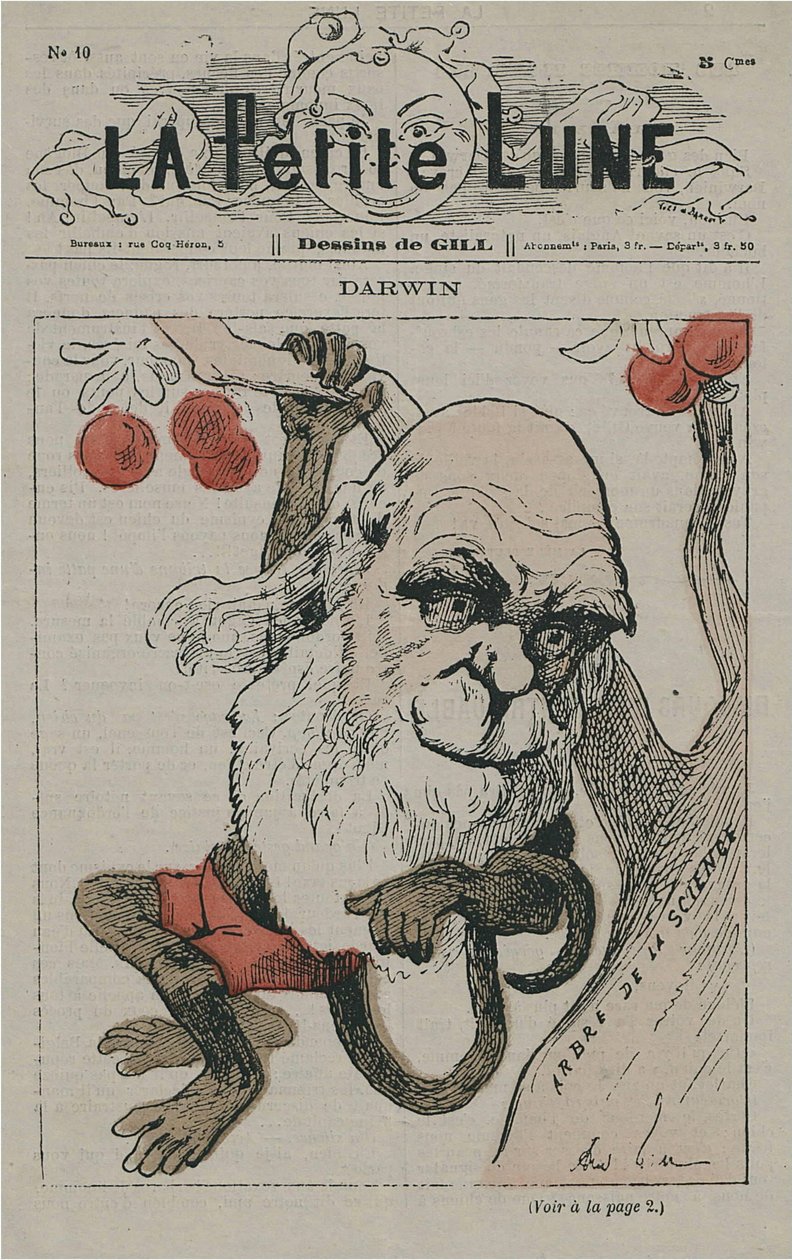 Darwin als aap op La Petite Lune door Andre Gill