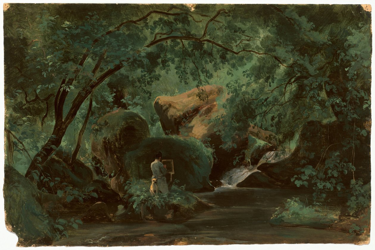 Bosinterieur met een schilder, Civita Castellana, 1825-1830 door André Giroux