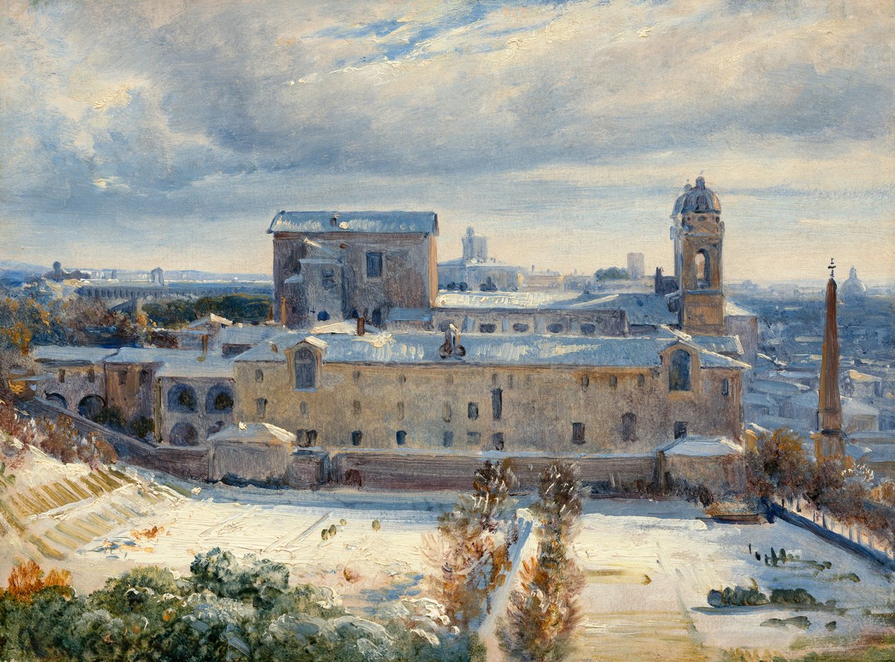 Santa Trinità dei Monti in de sneeuw, 1825-1830 door André Giroux