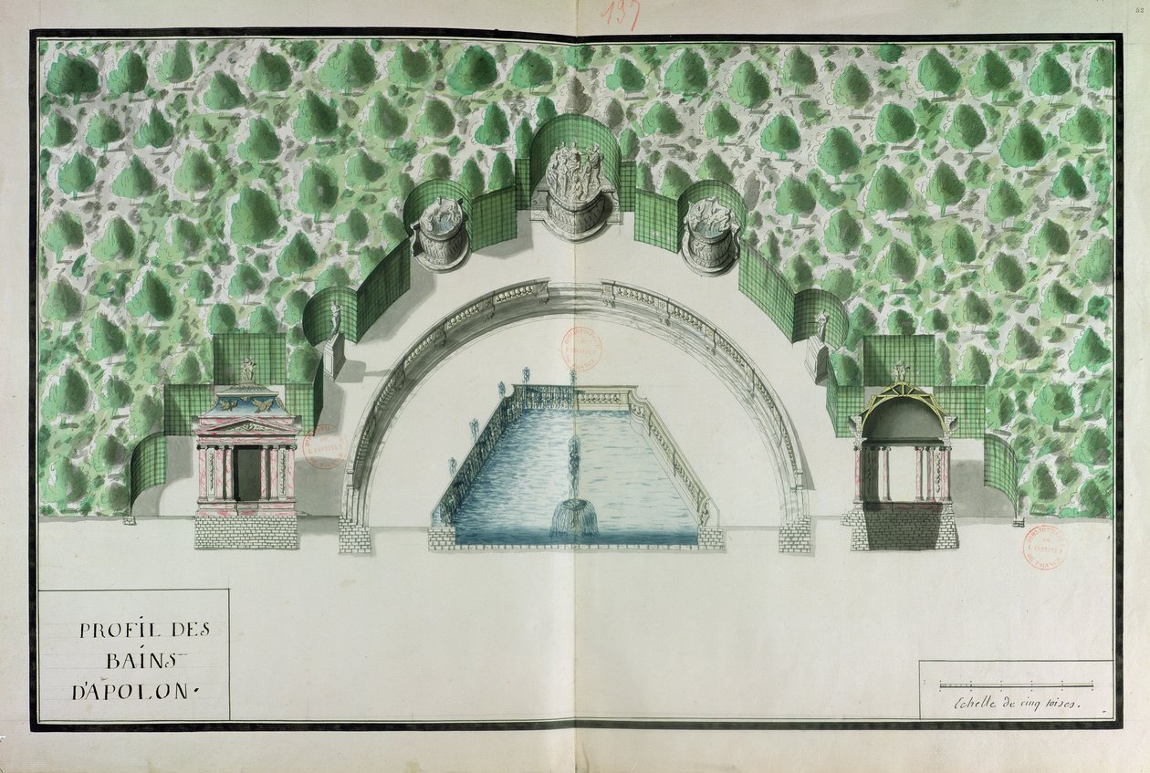 Ms 130752 Ontwerp voor de Baden van Apollo in Versailles door Andre Le Notre