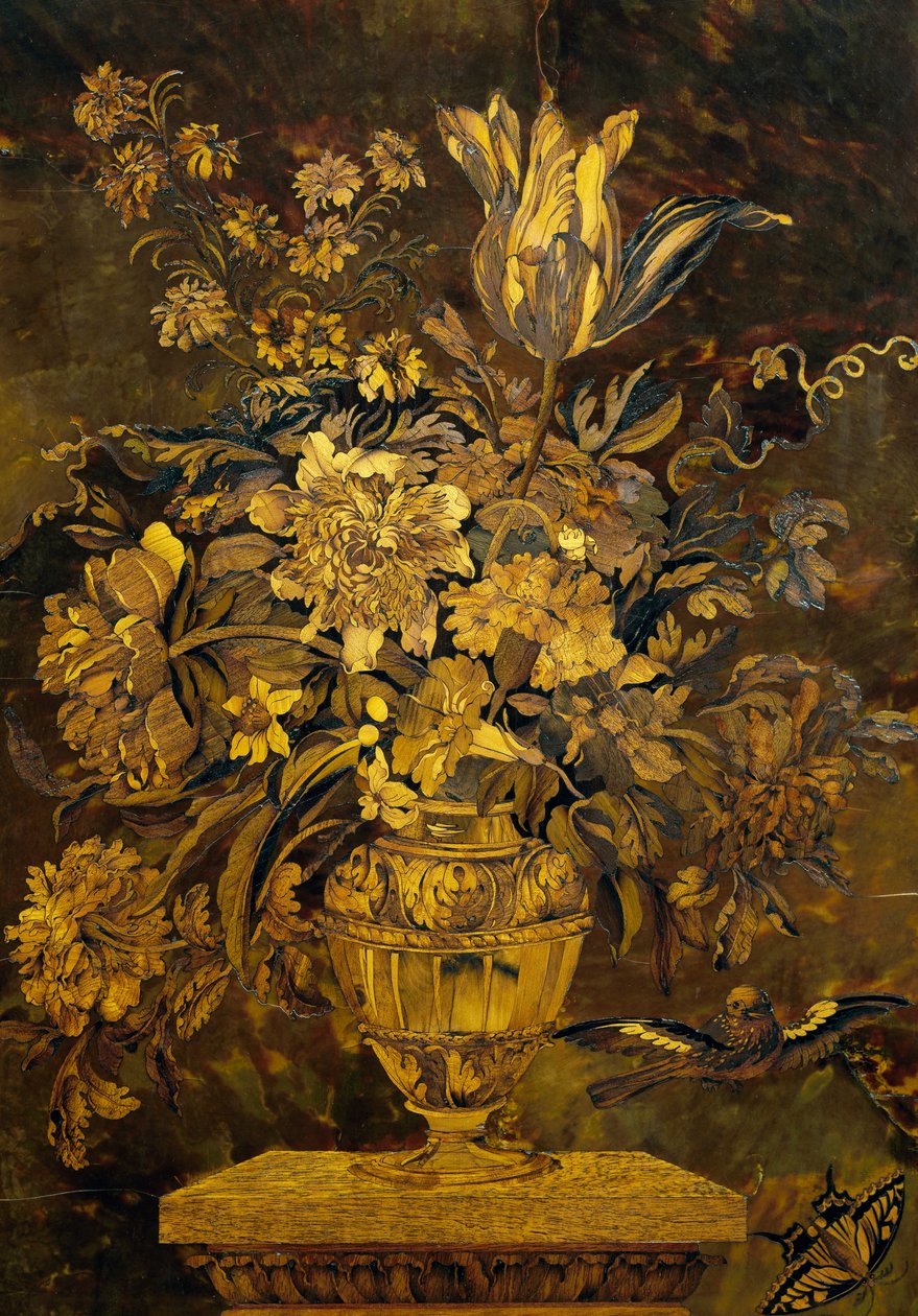 Inlegwerk op ebbenhouten kastdeur, door André-Charles Boulle (1642-1732), Frankrijk door Andre Charles Boulle