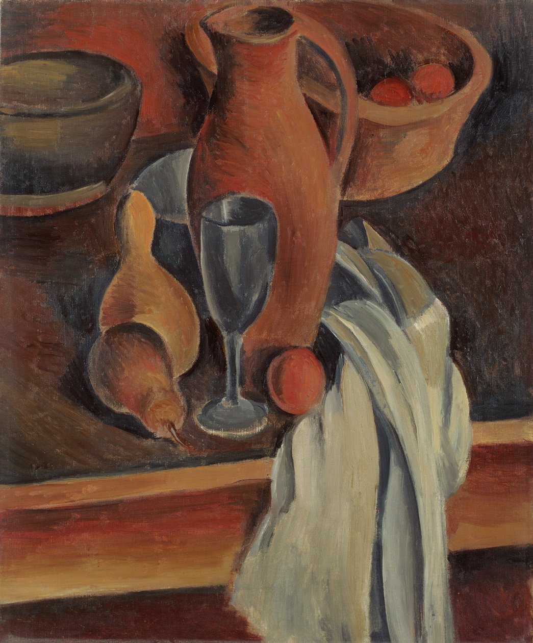 Stilleven met aardewerken kan, wit servet en fruit door Andre Derain
