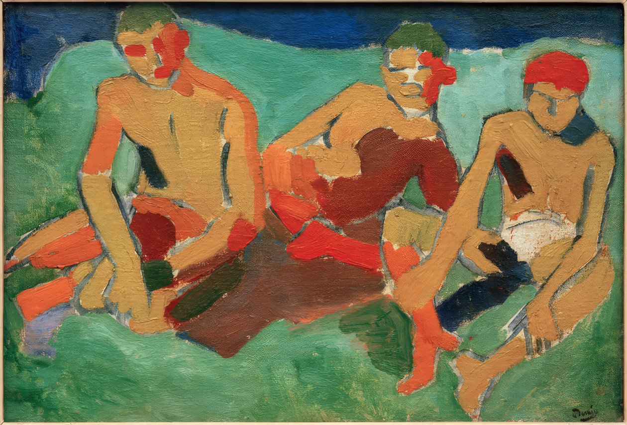 Drie figuren zittend op het gras door Andre Derain