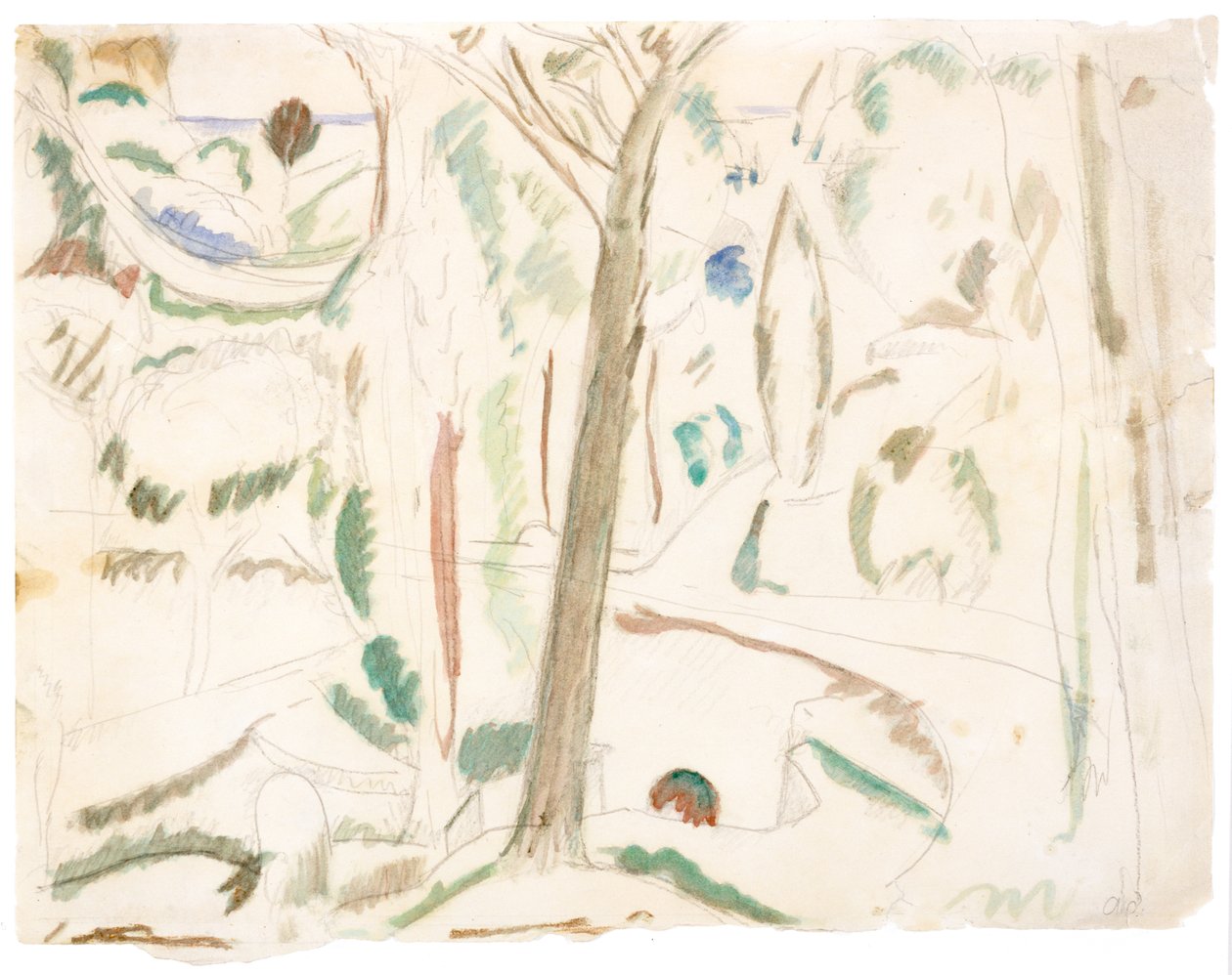 Zonder titel (studie voor The Turning Road), ca. 1906 (grafiet en aquarel op papier) door Andre Derain
