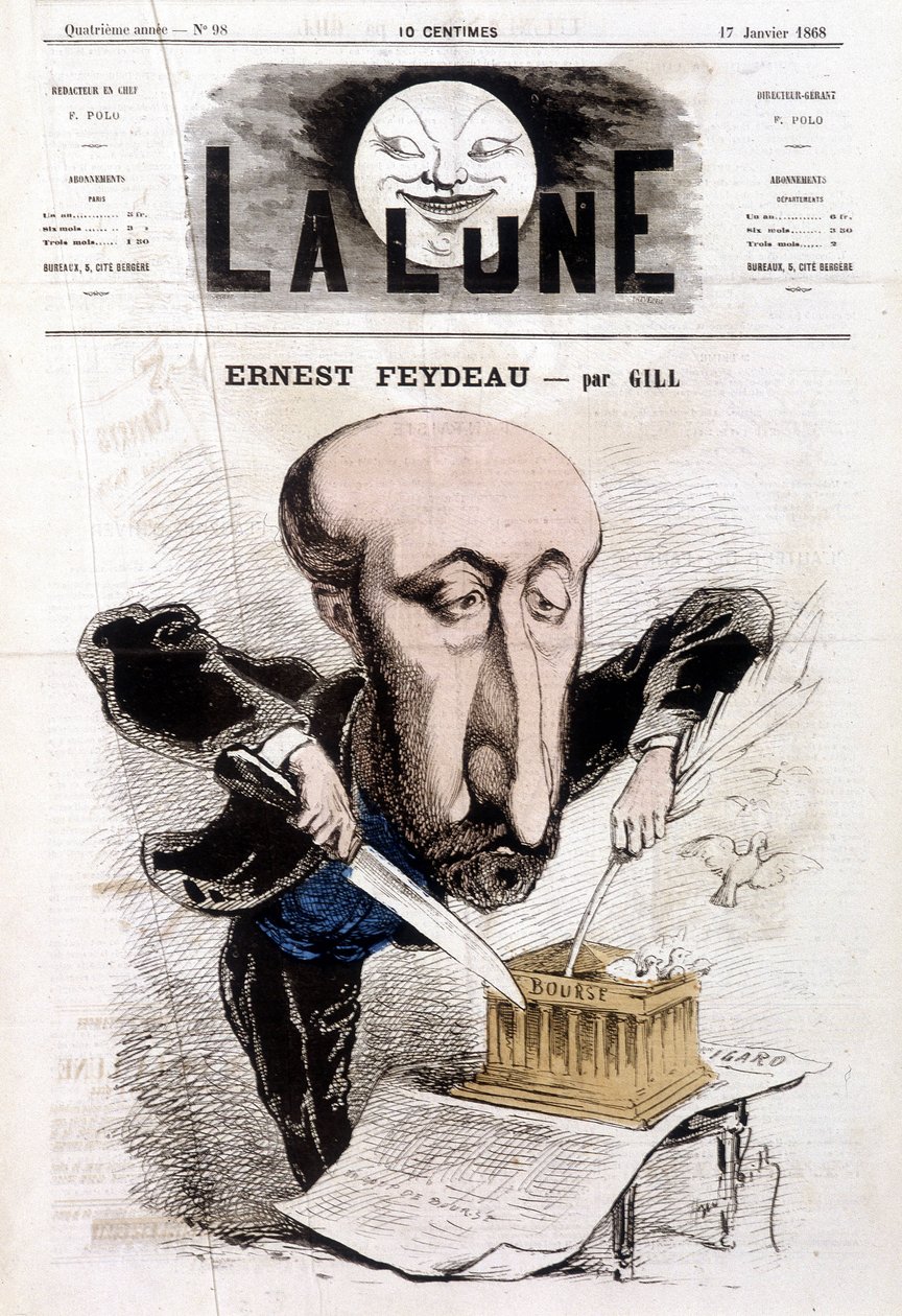Cartoon over Ernest Feydeau (1821 - 1873) door Gill - in "La Lune" door Andre Gill