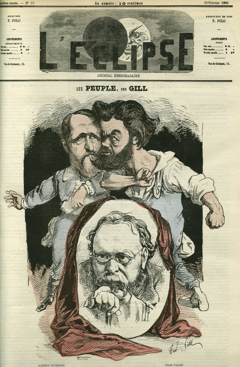 Les Peuples, met Clement Duvernois (1836-1879), Pierre-Joseph Proudhon (1809-1865), en Jules Valles (1832-1885), schrijvers en politici. Omslag in 