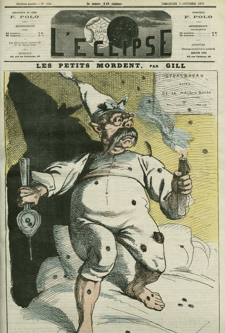 Kleintjes bijten, karikatuur door Willem I (1797-1888), koning van Pruisen en keizer van Duitsland. Omslag in 