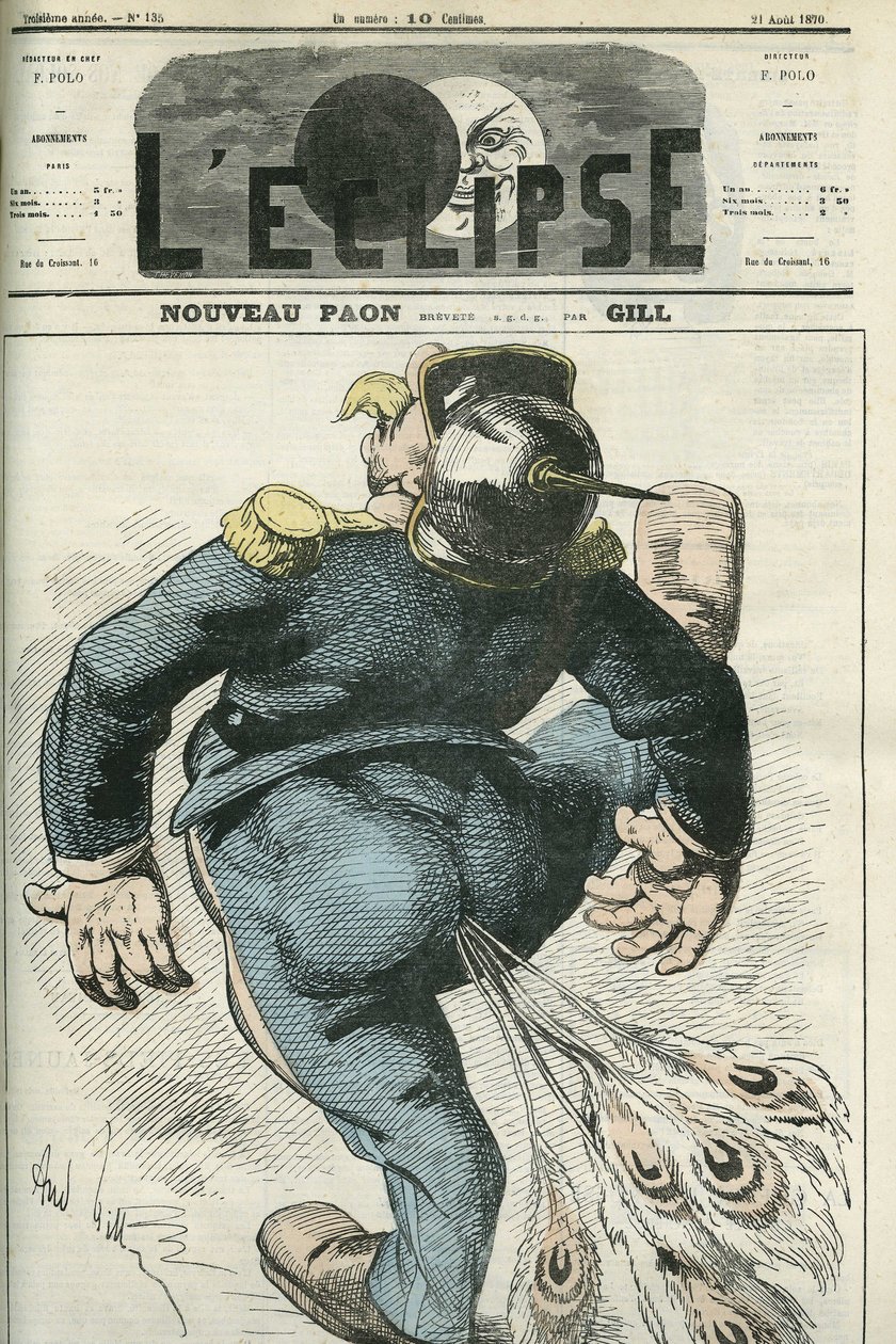 Nieuwe Pauw, cartoon door William I (1797-1888), winnaar van de Frans-Pruisische Oorlog door Andre Gill