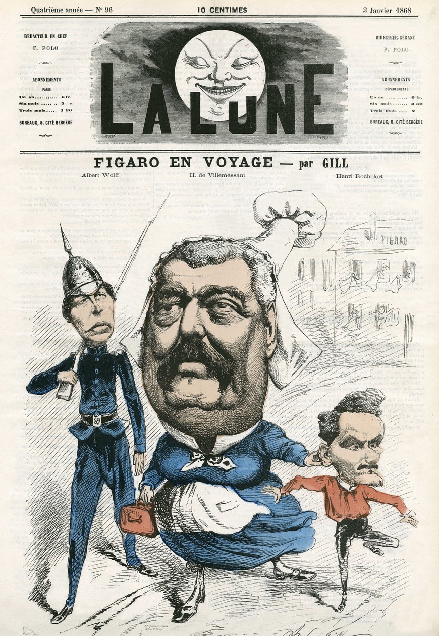 Portret van Albert Wolff, Hippolyte de Villemessant en Henri Rochefort door Andre Gill