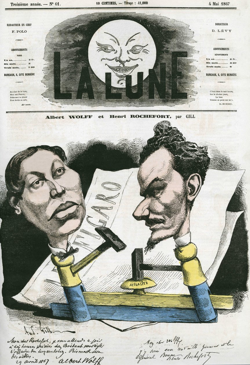 Portret van Albert Wolff en Henri Rochefort (1831-1913) Franse journalist en politicus door Andre Gill