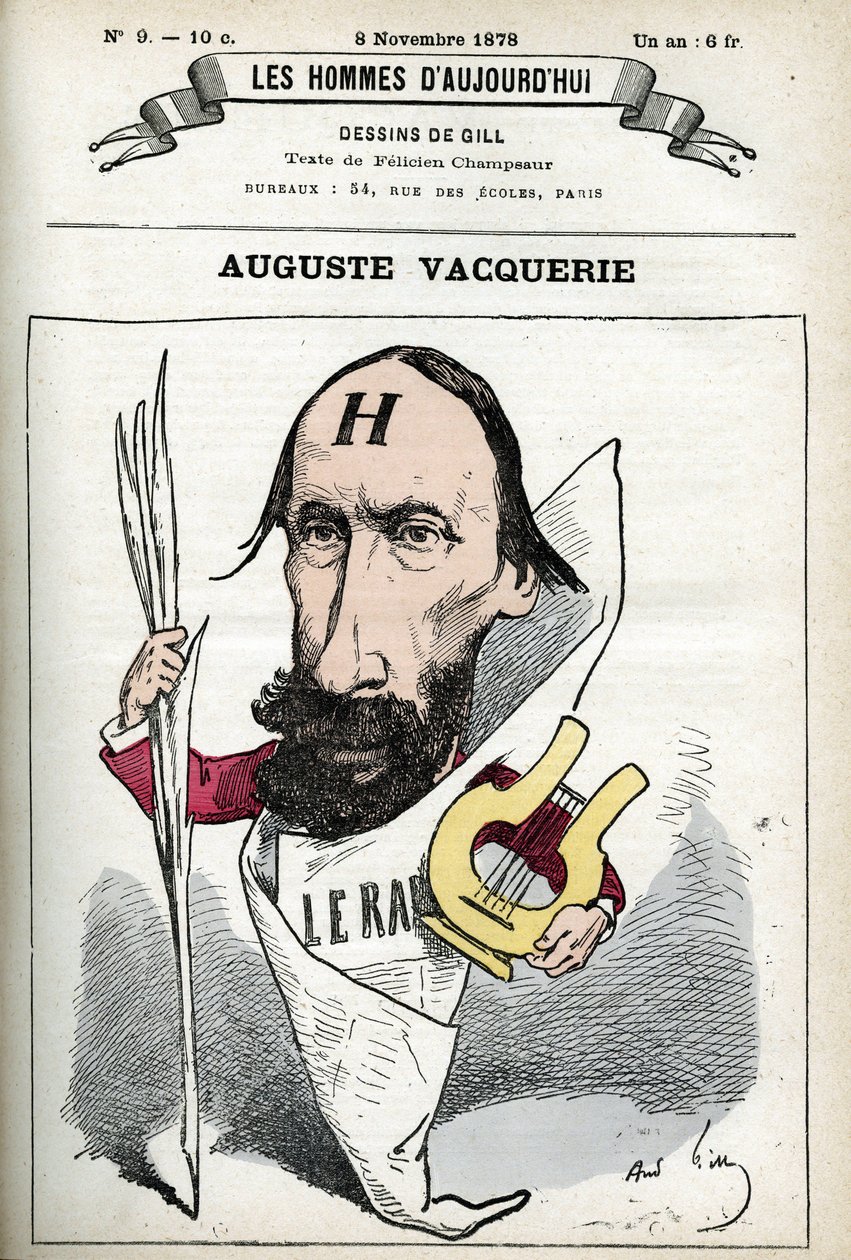 Portret van Auguste Vacquerie (1819-1895), Franse dichter, toneelschrijver en journalist. Cartoon door Gill, Parijs. door Andre Gill