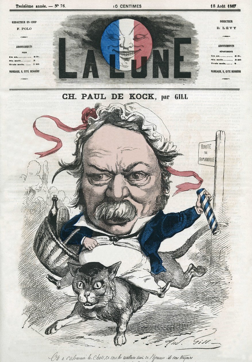 Portret van Charles Paul de Kock (1793-1871), Franse populaire romanschrijver. Cartoon door Gill, in 