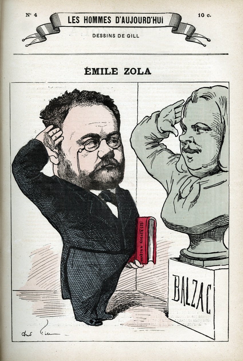 Portret van Emile Zola (1840-1902), Franse letterkundige. Karikatuur door Gill, Parijs. door Andre Gill