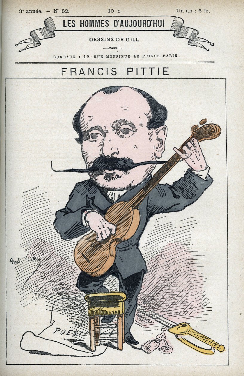 Portret van Francis Pittie, Franse dichter. Karikatuur door Gill, Parijs door Andre Gill