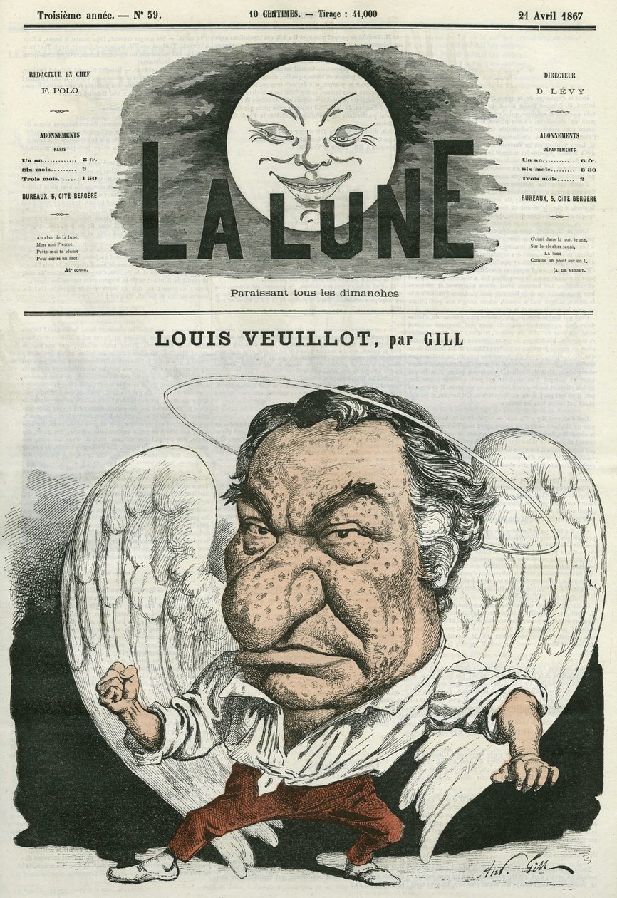 Portret van Louis Veuillot (1813-1883), Franse journalist en letterkundige. Cartoon door Gill, in 