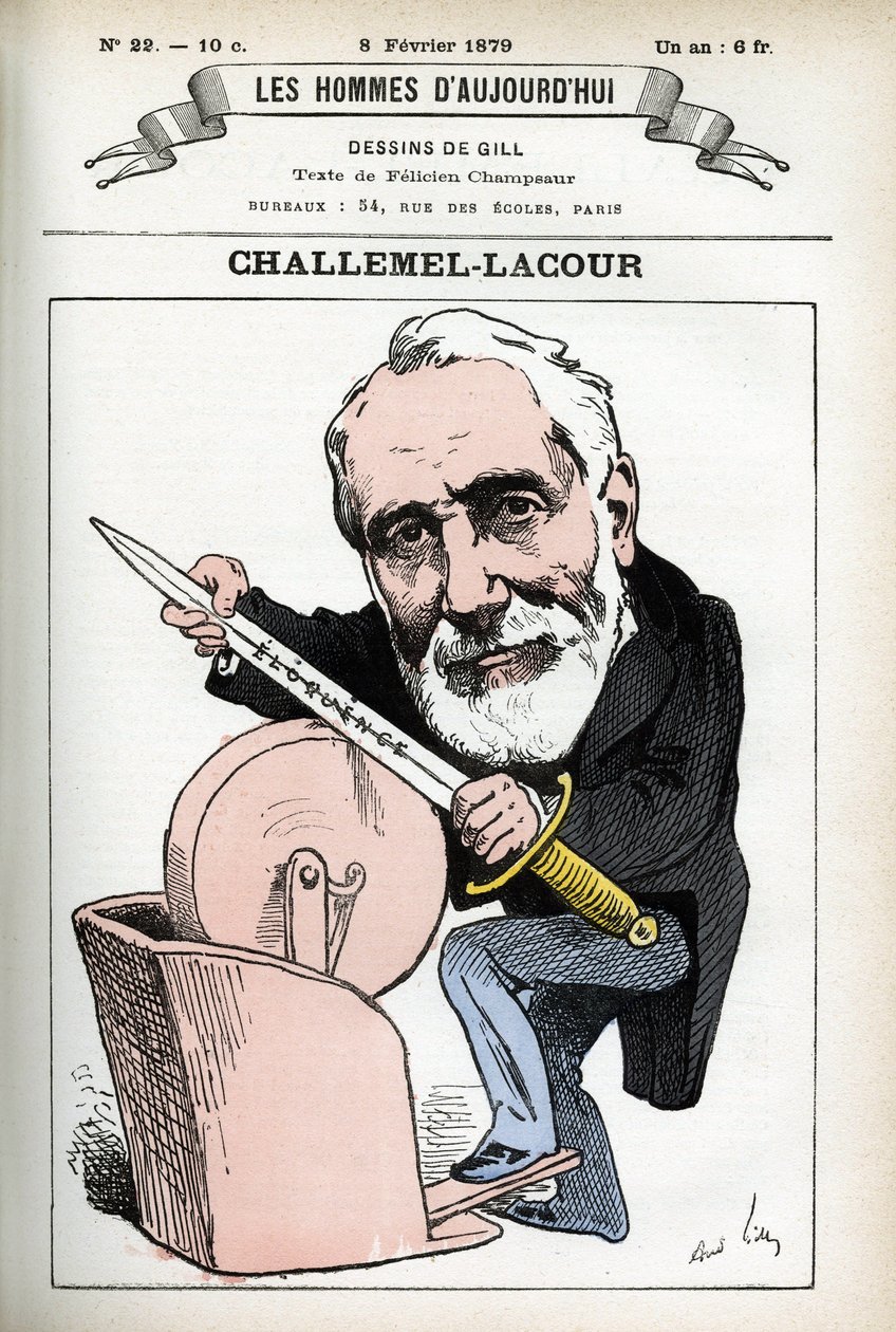 Portret van Paul-Armand Challemel-Lacour (1827-1896), politicus, diplomaat en historicus van de Franse filosofie. Cartoon door Gill, in Les Homme d