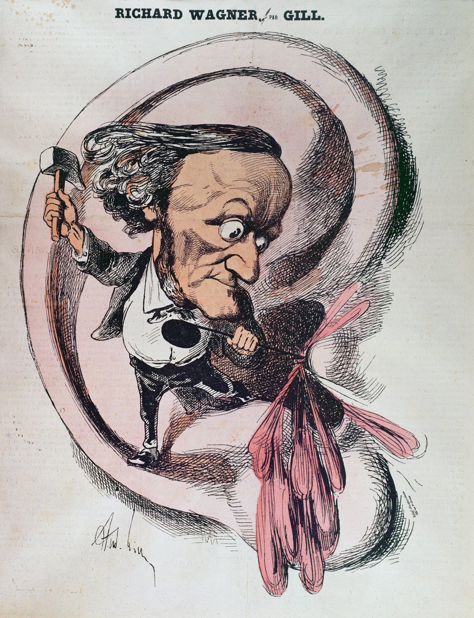Richard Wagner die het trommelvlies van de wereld splijt, illustratie in 